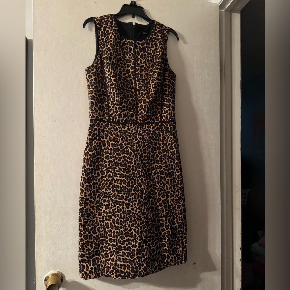 J Crew Bi- Stretch Sheath Dress Leopard Print NWOT